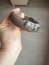 Load image into Gallery viewer, 60mm 100% natural chocolate milk color with flying leaf morning in the country chubby Quartzite (Shetaicui jade) bangle AW5