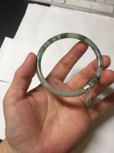 Load image into Gallery viewer, 55.6mm Certified Type A 100% Natural green/black/gray/purple with dark green floating flowers slim round cut Jadeite bangle PD46-5748