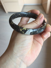 Load image into Gallery viewer, 59.5mm 100% natural black background with white/yellow/red flowers Plum blossom Jade(梅花玉) bangle SY98-5