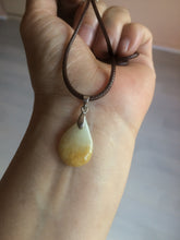 Load image into Gallery viewer, 100% natural icy watery green/white/purple type A jadeite jade water drop pendant necklace group A122