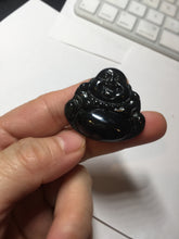 Load image into Gallery viewer, 100% Natural dark green/black jadeite jade(Mocui, 墨翠) happy buddha Pendant/handhold worry stone BL138