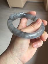 Load image into Gallery viewer, 60.8mm 100% natural black white (水墨) Quartzite (Shetaicui jade) 3D carved Cat bangle SY125