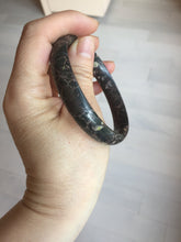 Load image into Gallery viewer, 59.5mm 100% natural black background with white/yellow/red flowers Plum blossom Jade(梅花玉) bangle SY98-6