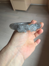 Load image into Gallery viewer, 60.8mm 100% natural black white (水墨) Quartzite (Shetaicui jade) 3D carved Cat bangle SY125
