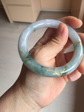 Load image into Gallery viewer, 55.8mm 100% Natural type A dark green purple carved and golden-painted chubby round cut Jadeite Jade bangle PA113-0385