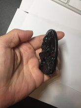 Load image into Gallery viewer, 100% Natural clear dark green/black jadeite jade(Mocui, 墨翠) Nezha(哪吒) defeated the dragon king Pendant/handhold worry stone BL139