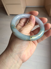 Load image into Gallery viewer, 55.8mm 100% Natural type A dark green purple carved and golden-painted chubby round cut Jadeite Jade bangle PA113-0385