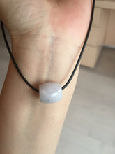 Load image into Gallery viewer, Type A 100% Natural white/light purple olive shape Jadeite Jade LuluTong (Every road is smooth) bead pendant BK108