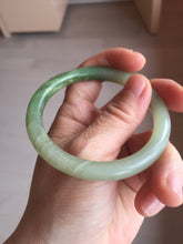 Load image into Gallery viewer, 54.3mm certificated 100% Natural green/gray 翠青 with carved peony slim nephrite Jade bangle HHE101-8780
