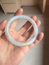 Load image into Gallery viewer, 56.5mm 100% Natural type A light green white carved and golden-painted Jadeite Jade bangle PA112-4326