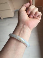 Load image into Gallery viewer, 56.5mm 100% Natural type A light green white carved and golden-painted Jadeite Jade bangle PA112-4326