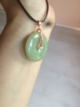 Load image into Gallery viewer, Type A 100% Natural icy green/yellow Jadeite Jade safety Guardian donut Pendant group A123
