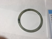 Load image into Gallery viewer, 57.2mm Certified Type A 100% Natural sunny green/white with dark green floating flowers super slim round cut Jadeite bangle PD49-5740