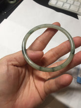 Load image into Gallery viewer, 57.2mm Certified Type A 100% Natural sunny green/white with dark green floating flowers super slim round cut Jadeite bangle PD49-5740