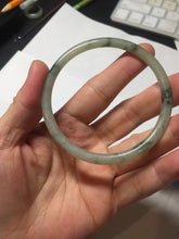 Load image into Gallery viewer, 57.2mm Certified Type A 100% Natural sunny green/white with dark green floating flowers super slim round cut Jadeite bangle PD49-5740