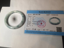 Load image into Gallery viewer, 55.5mm certificated Type A 100% Natural light green/white with green floating flowers Jadeite Jade bangle AM82-1632