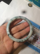 Load image into Gallery viewer, 55.5mm certificated Type A 100% Natural light green/white with green floating flowers Jadeite Jade bangle AM82-1632