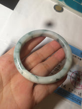 Load image into Gallery viewer, 55.5mm certificated Type A 100% Natural light green/white with green floating flowers Jadeite Jade bangle AM82-1632