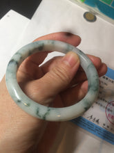 Load image into Gallery viewer, 55.5mm certificated Type A 100% Natural light green/white with green floating flowers Jadeite Jade bangle AM82-1632