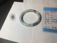 Load image into Gallery viewer, 51.5mm certified 100% natural Type A light green/white with green floating flowers oval jadeite jade bangle AM83-1631