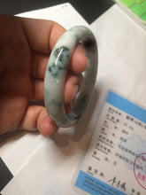 Load image into Gallery viewer, 51.5mm certified 100% natural Type A light green/white with green floating flowers oval jadeite jade bangle AM83-1631