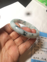 Load image into Gallery viewer, 51.5mm certified 100% natural Type A light green/white with green floating flowers oval jadeite jade bangle AM83-1631