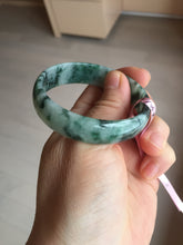 Load image into Gallery viewer, 52mm Certified  Type A 100% Natural dark green floating flowers Jadeite Jade bangle E1-1526