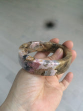 Load image into Gallery viewer, 54.9mm 100% natural pink/black time series(时光系列) rose stone (Rhodonite)square bangle XY83