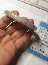 Load image into Gallery viewer, 52.7mm 100% Natural type A purple white carved and golden-painted Jadeite Jade bangle BP165-0271