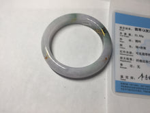 Load image into Gallery viewer, 54mm 100% Natural type A dark green purple white carved plum bossom and golden-painted Jadeite Jade bangle BP166-0266