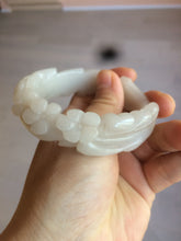 Load image into Gallery viewer, 55.5mm 100% natural light pale pink/white/beige Quartzite (Shetaicui jade) carved flowers bangle XY15