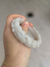 Load image into Gallery viewer, 55.5mm 100% natural light pale pink/white/beige Quartzite (Shetaicui jade) carved flowers bangle XY15