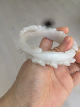 Load image into Gallery viewer, 55.5mm 100% natural light pale pink/white/beige Quartzite (Shetaicui jade) carved flowers bangle XY15