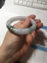 Load image into Gallery viewer, 54mm 100% Natural type A dark green purple white carved plum bossom and golden-painted Jadeite Jade bangle BP166-0266