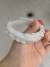 Load image into Gallery viewer, 55.5mm 100% natural light pale pink/white/beige Quartzite (Shetaicui jade) carved flowers bangle XY15