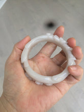 Load image into Gallery viewer, 55.5mm 100% natural light pale pink/white/beige Quartzite (Shetaicui jade) carved flowers bangle XY15