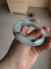 Load image into Gallery viewer, 56.6mm certified 100% natural Type A light green/white with green floating flowers oval jadeite jade bangle B91-1643