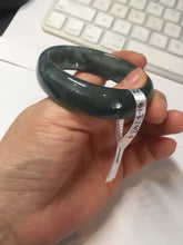 Load image into Gallery viewer, 49mm Certified Type A 100% Natural icy watery deep sea green/blue/gray/white oval Guatemala Jadeite bangle F124-2262