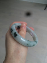 Load image into Gallery viewer, 56.6mm certified 100% natural Type A light green/white with green floating flowers oval jadeite jade bangle B91-1643
