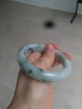 Load image into Gallery viewer, 56.6mm certified 100% natural Type A light green/white with green floating flowers oval jadeite jade bangle B91-1643