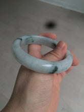 Load image into Gallery viewer, 56.6mm certified 100% natural Type A light green/white with green floating flowers oval jadeite jade bangle B91-1643