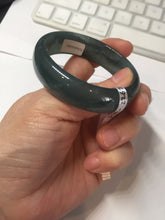 Load image into Gallery viewer, 49mm Certified Type A 100% Natural icy watery deep sea green/blue/gray/white oval Guatemala Jadeite bangle F124-2262