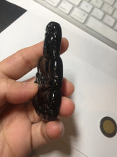 Load image into Gallery viewer, 100% Natural dark green/black jadeite jade(Mocui, 墨翠) GuanYin(观音) Pendant/handhold worry stone BL142