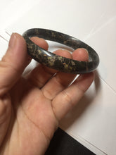 Load image into Gallery viewer, 59.5mm 100% natural black background with white/yellow/red flowers Plum blossom Jade(梅花玉) bangle SY98-7