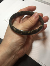 Load image into Gallery viewer, 59.5mm 100% natural black background with white/yellow/red flowers Plum blossom Jade(梅花玉) bangle SY98-7