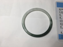 Load image into Gallery viewer, 55.3mm Certified type A 100% Natural icy watery dark green white half mountain half water two-tone(半山半水) slim round cut Jadeite bangle BG218-8579