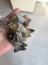 Load image into Gallery viewer, 52x23mm 100% Natural black brown yellow Buffalo Horn 3d carved fish Keychain, pendant, bag hanging group NJ3