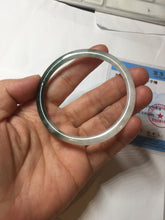 Load image into Gallery viewer, 55.3mm Certified type A 100% Natural icy watery dark green white half mountain half water two-tone(半山半水) slim round cut Jadeite bangle BG218-8579