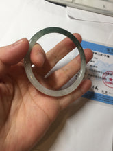 Load image into Gallery viewer, 55.3mm Certified type A 100% Natural icy watery dark green white half mountain half water two-tone(半山半水) slim round cut Jadeite bangle BG218-8579