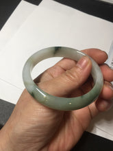 Load image into Gallery viewer, 53.9mm certified natural 100% natural Type A light green/white with green floating flowers jadeite jade bangle BP20-4999